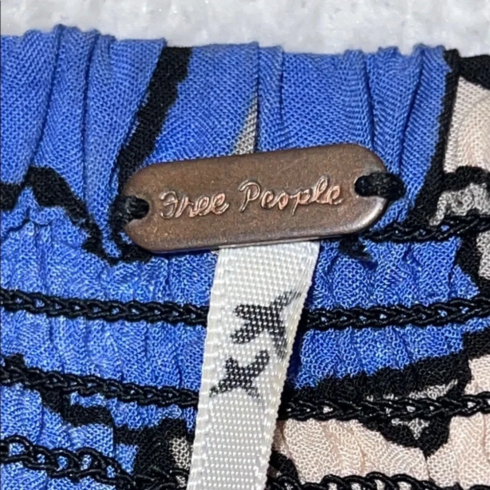 Free People Women’s Blue & Black Smocked Bodice Ruffled Sleeve Mini Dress SZ S